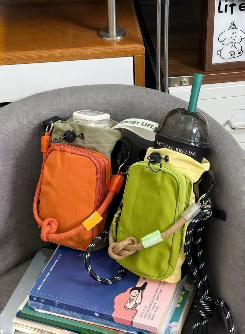 Water Bottle Holder with Strap, Water Bottle Carrier Bag, Insulated Water Bottle Sling Bag - Fashion Two-Tone Drawstring Backpack with Dedicated Phone & Bottle Pockets for City Commute, Day Out, Campus - Image 2